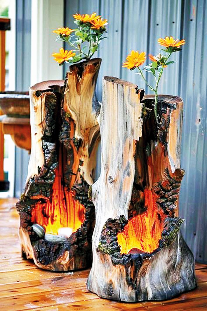 Rádi pozorujete hořící dřevo v krbu? Můžete si na zahradu vyrobit úžasnou dekoraci.