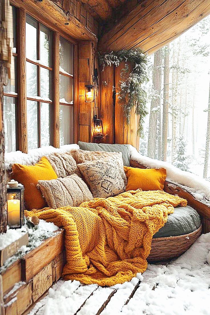 Zimní pohodu dplňte spoustou hřejivých dek, plédů a polštářků.