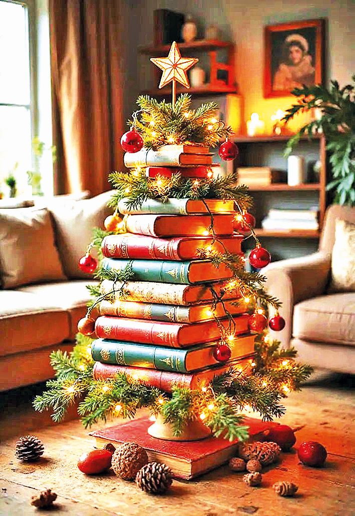 Pár knížek, světýlka, ozdoby a stromeček je hotový. A určitě neudělá radost jen knihomolům.